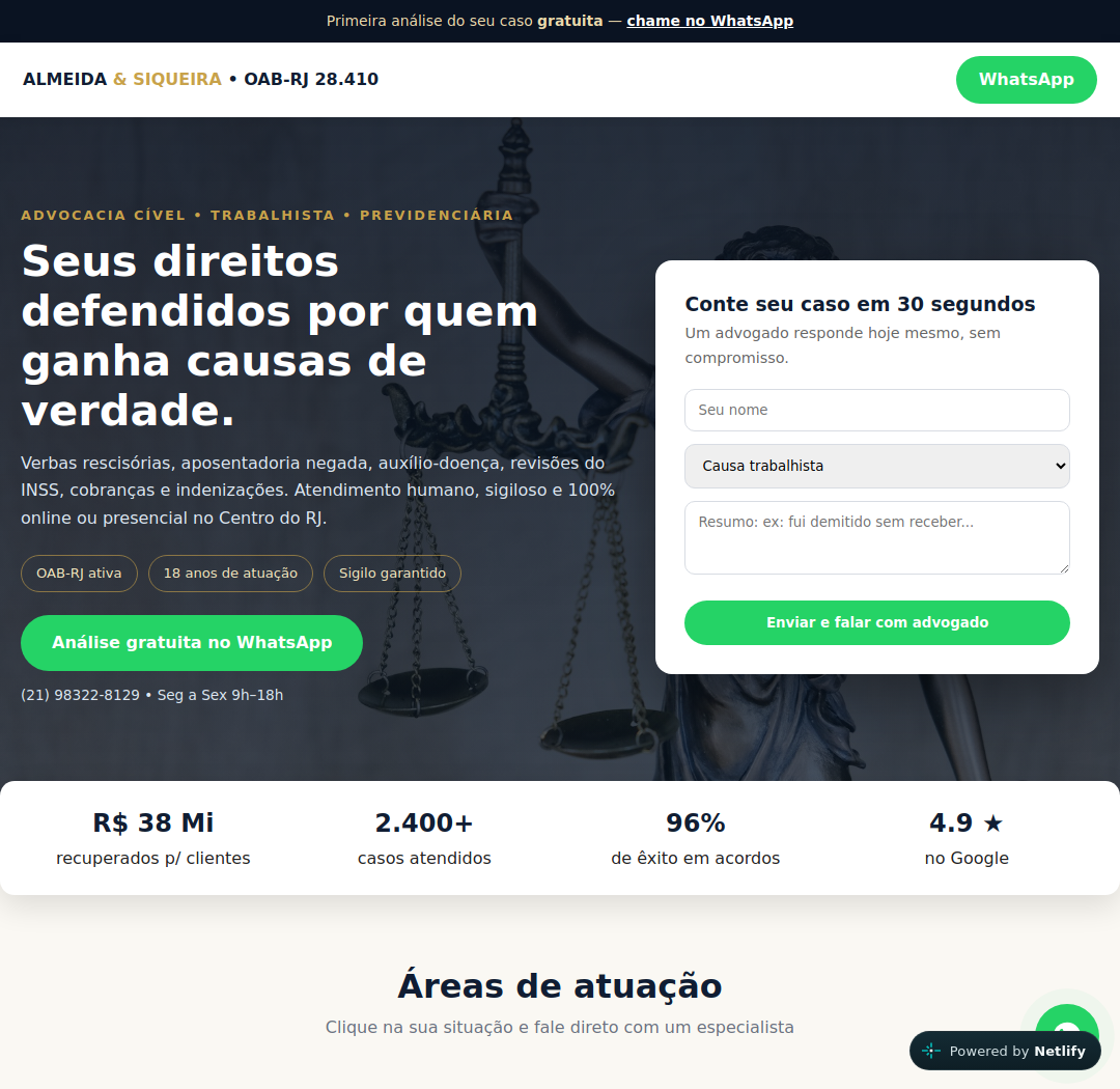 Site Almeida e Siqueira Advocacia Especializada