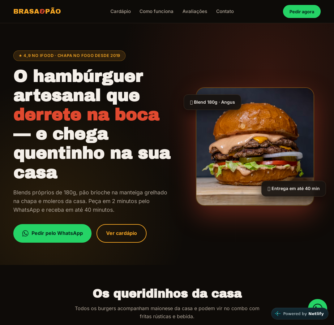Site Brasa & Pão Hamburgueria Artesanal