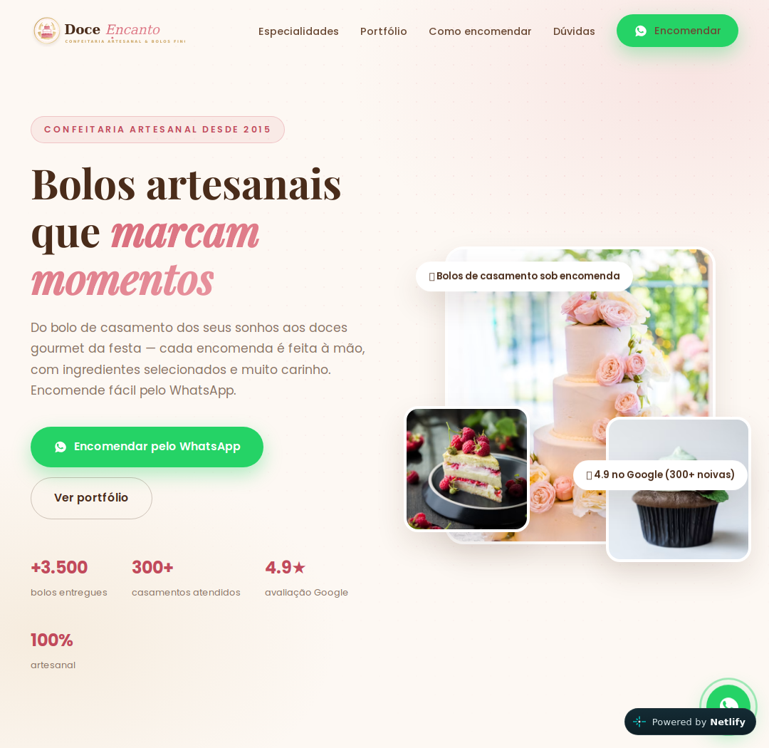 Site Confeitaria Doce Encanto Bolos de Casamento