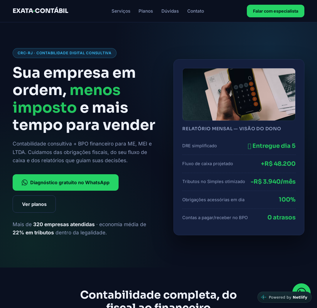 Site Exata Contábil e BPO Financeiro
