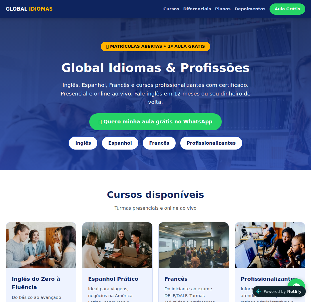 Site Global Idiomas e Cursos Profissionalizantes