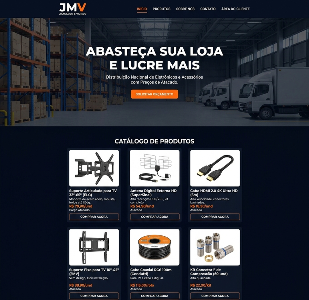 Site JMV Atacados e Varejo — Distribuição para Lojistas