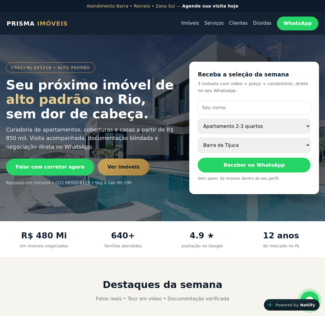 Site Prisma Imóveis de Alto Padrão