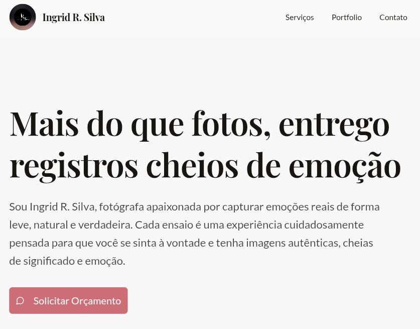 Site da fotógrafa Ingrid R. Silva